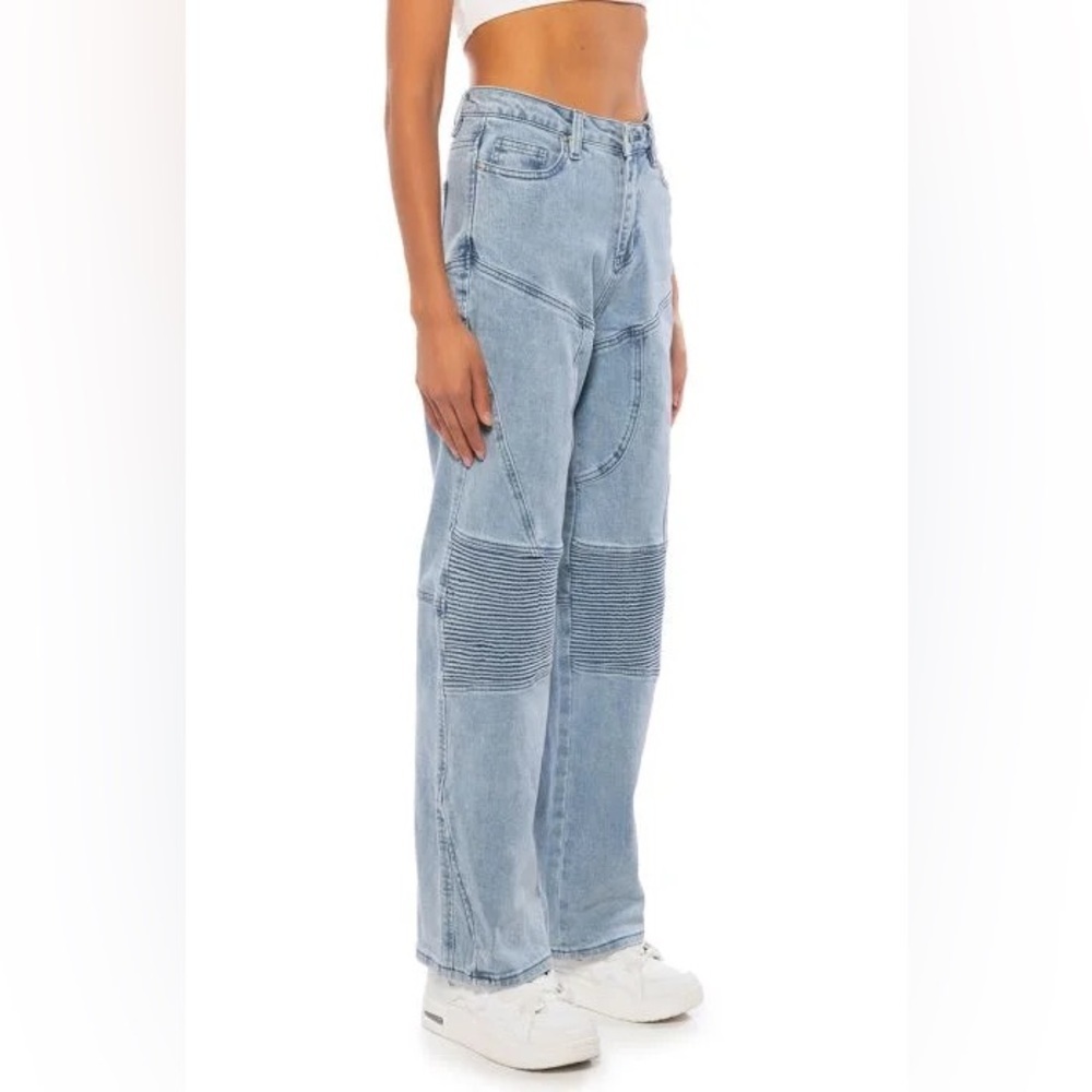 NWT 💙 Flash Denim Sale👖STRAIGHT LEG MOTO JEANS IN LIGHT BLUE by AKIRA